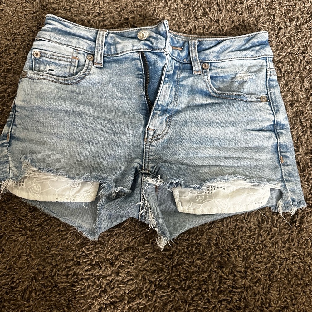 American Eagle Outfitters Blue Jean Shorts Distressed Frayed Hem